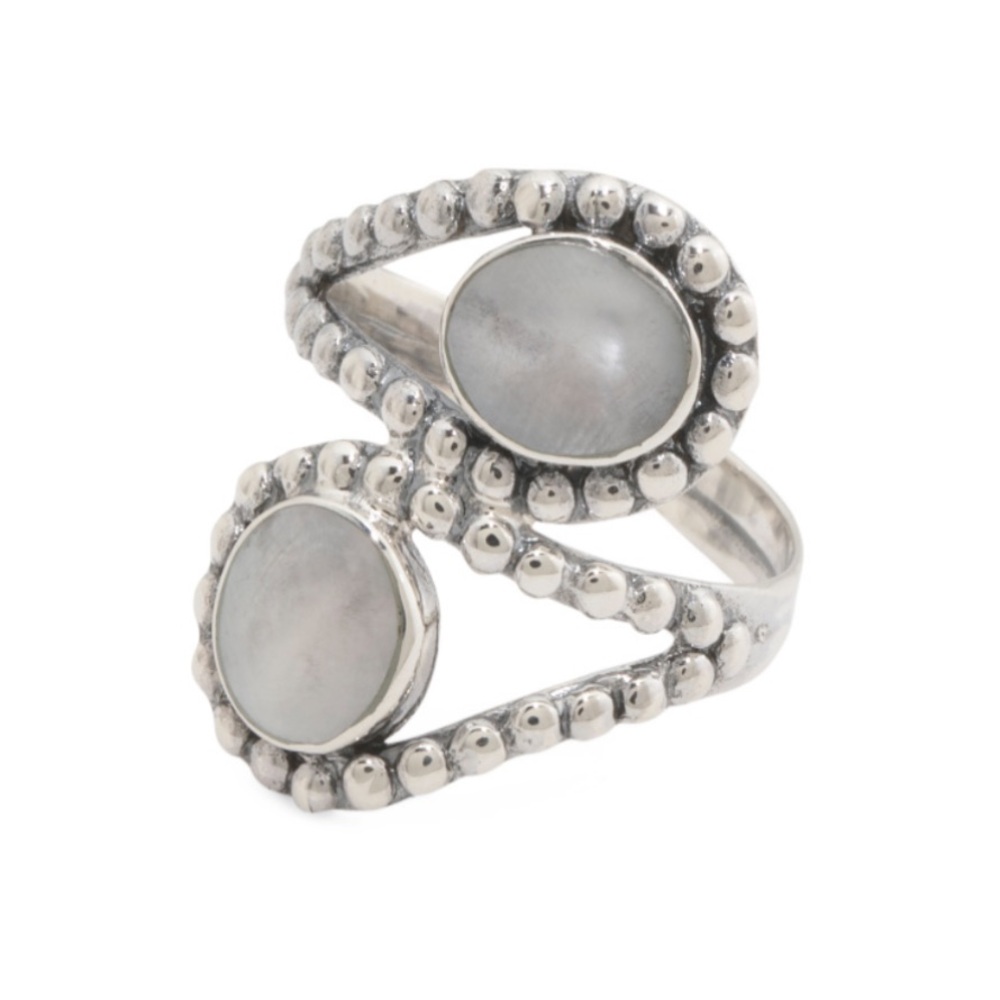 Annika Witt Mother of Pearl Sterling Silver Dotted Bypass Ring Size 10